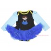 Frozen Light Blue Long Sleeve Black Bodysuit Royal Blue Pettiskirt & Princess Anna Print JS4272